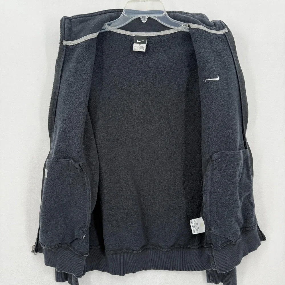 Nike Men's M Full Zip Fleece Jacket 349146-010 Black Athletic White Swoosh Y2K‎